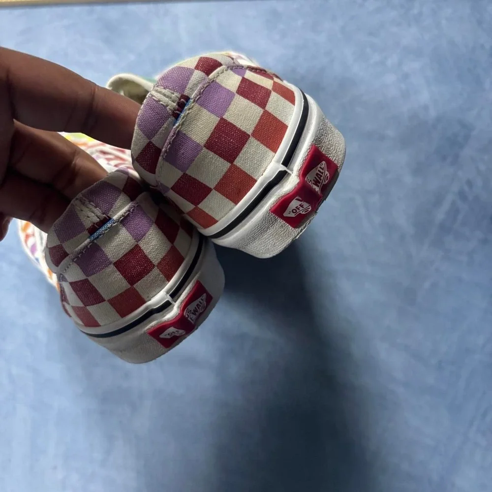Vans rainbow checkered slip on sneakers